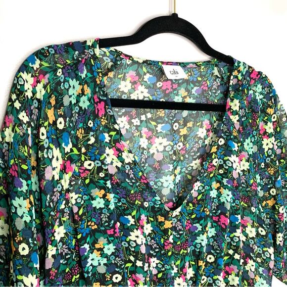 Cabi fiesta floral midi dress green with floral print women’s size medium lined - Picture 4 of 8